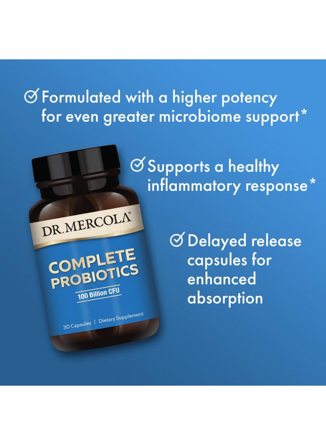 Dr. Mercola Complete Probiotics, 30 Servings (30 Capsules), 100 Billion CFU, Dietary Supplement, Digestive & Immune Support, Non-GMO