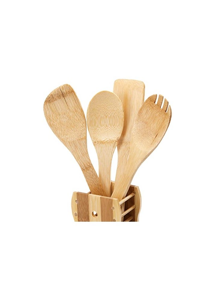 4 Pieces Pure Bamboo Wooden Solid Turner, Spatula, Slotted Spoon & Spoon Kitchen Essentials Cooking Utensils Tool Set