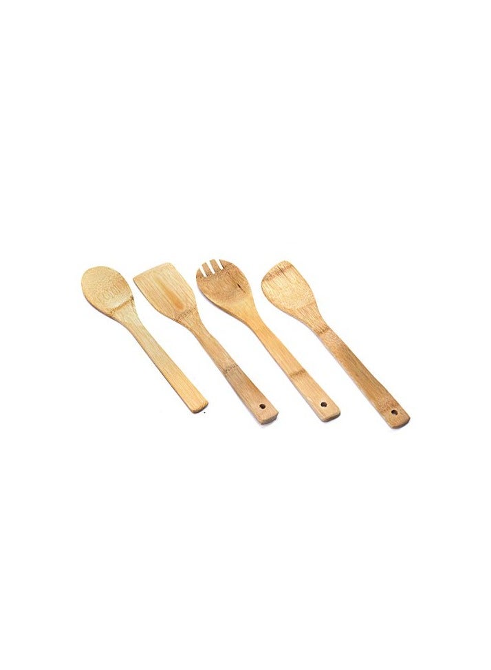 4 Pieces Pure Bamboo Wooden Solid Turner, Spatula, Slotted Spoon & Spoon Kitchen Essentials Cooking Utensils Tool Set