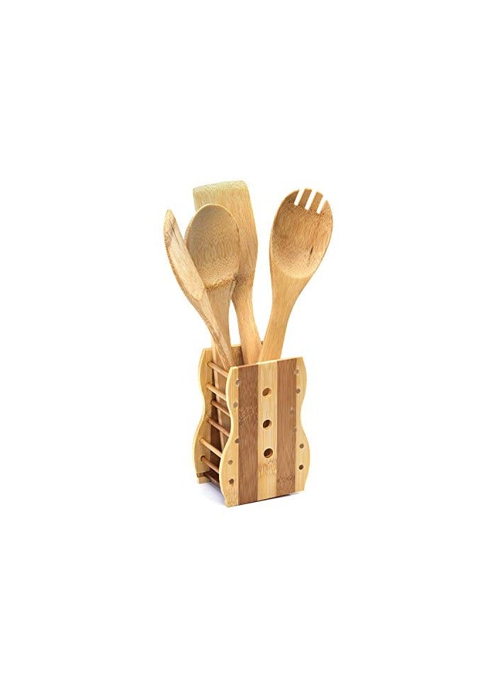 4 Pieces Pure Bamboo Wooden Solid Turner, Spatula, Slotted Spoon & Spoon Kitchen Essentials Cooking Utensils Tool Set