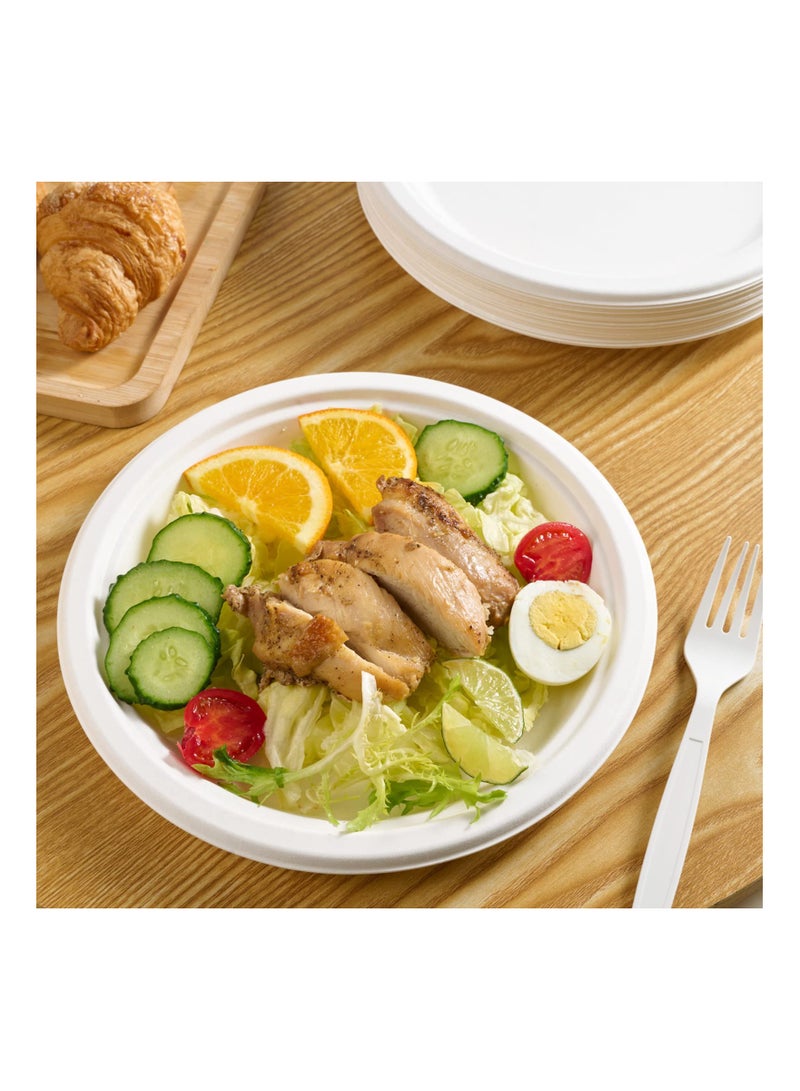 150 Pack Paper Plates 9 inch 100% Compostable Plates {PFAS-Free} - {BPI Certified} Heavy-Duty Disposable Paper Plates Bagasse Natural Biodegradable Eco-Friendly Sugarcane Plates（White）