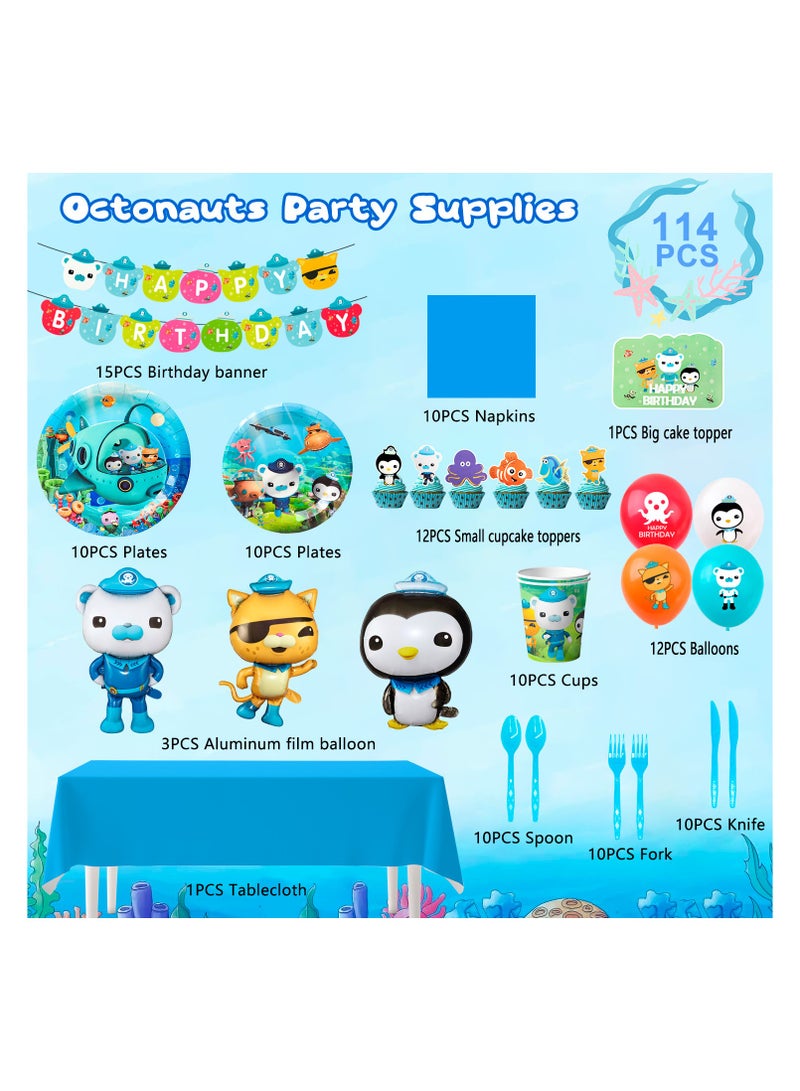 The Octonauts Party Supplies,114pcs Octonauts Birthday Decorations & Tableware Set- Octonauts Party Plates Tablecloth Banner Balloon etc Octonauts Decorations