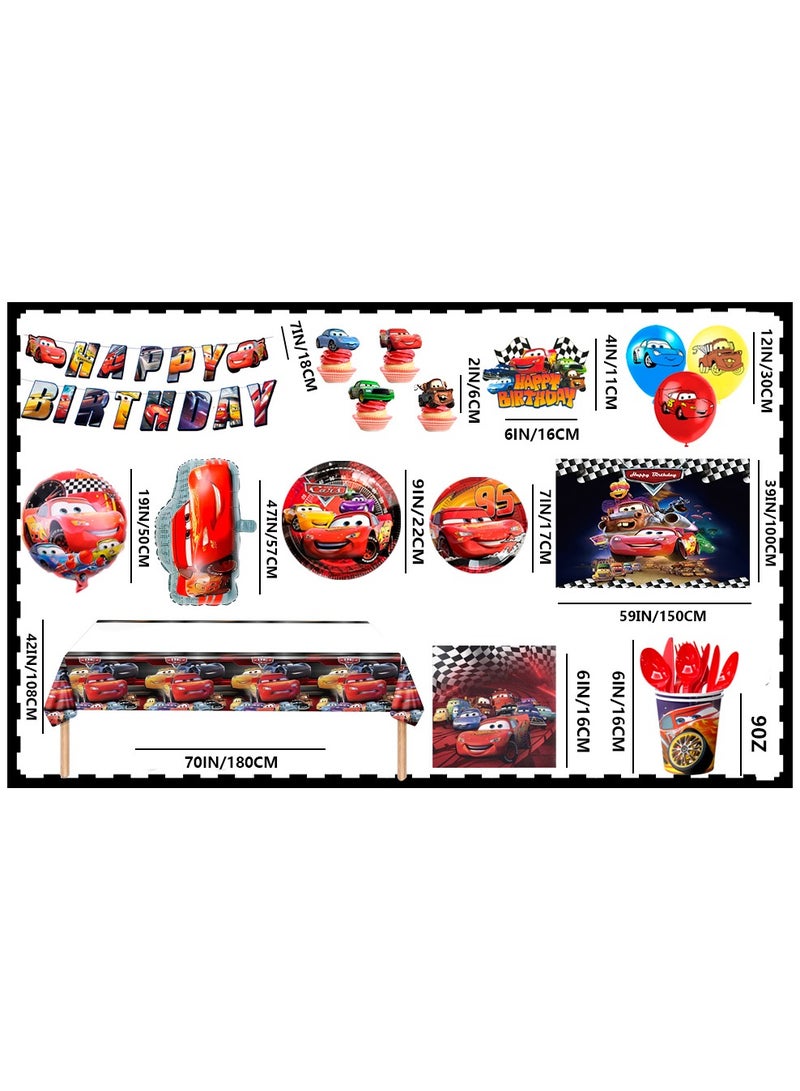 Cars Birthday Party Supplies, 116pcs Cars Birthday Decorations & Cars Party Tableware Set - Cars Balloons Banner & Lightning Mcqueen Plates Cups Napkins etc  Lightning Mcqueen Birthday Decorations