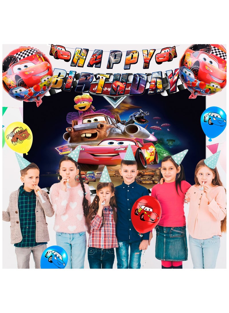 Cars Birthday Party Supplies, 116pcs Cars Birthday Decorations & Cars Party Tableware Set - Cars Balloons Banner & Lightning Mcqueen Plates Cups Napkins etc  Lightning Mcqueen Birthday Decorations