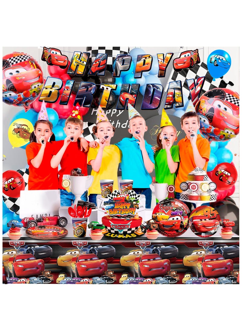 Cars Birthday Party Supplies, 116pcs Cars Birthday Decorations & Cars Party Tableware Set - Cars Balloons Banner & Lightning Mcqueen Plates Cups Napkins etc  Lightning Mcqueen Birthday Decorations