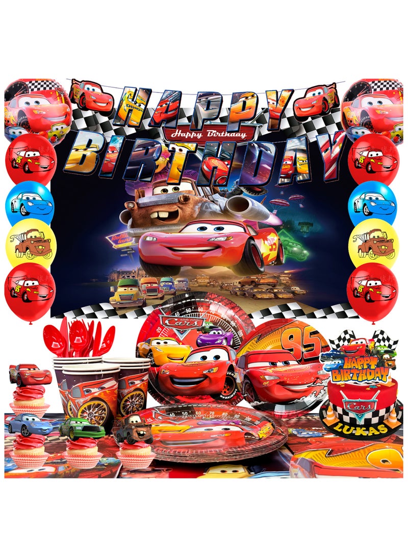 Cars Birthday Party Supplies, 116pcs Cars Birthday Decorations & Cars Party Tableware Set - Cars Balloons Banner & Lightning Mcqueen Plates Cups Napkins etc  Lightning Mcqueen Birthday Decorations