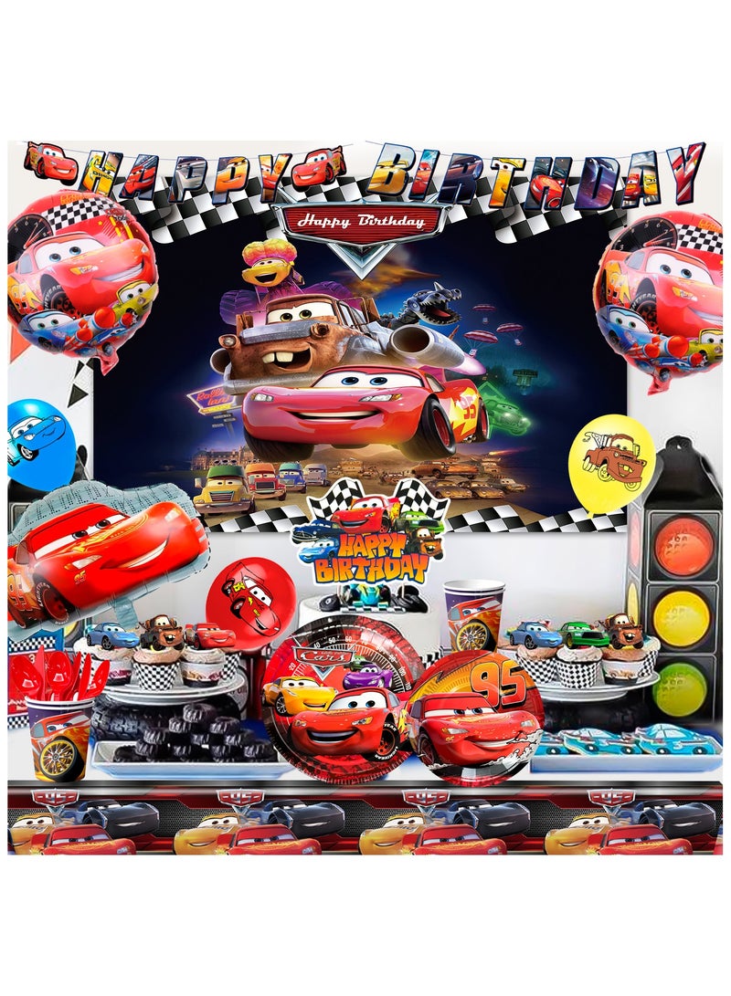 Cars Birthday Party Supplies, 116pcs Cars Birthday Decorations & Cars Party Tableware Set - Cars Balloons Banner & Lightning Mcqueen Plates Cups Napkins etc  Lightning Mcqueen Birthday Decorations