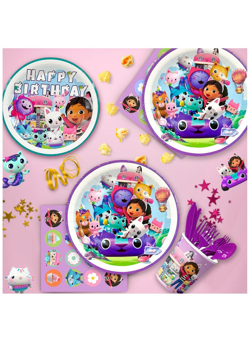 Gabby Dollhouse Party Supplies,115pcs Gabby Decoration&Tableware Set-Gabby Dollhouse Birthday Party Plates Cups Napkins,Gabby Dollhouse Party Balloons Banner etc Gabby Dollhouse Birthday Decorations