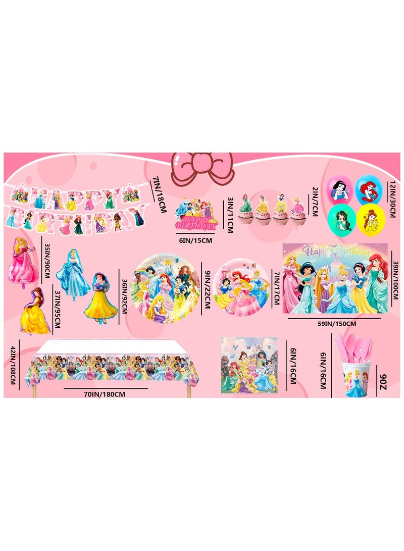 Princess Birthday Party Decorations, 116pcs Princess Party Tableware & Decorations Set Including Princess Birthday Plates Napkins Tablecloth & Princess Cake Topper Banner etc, for Girls Kids