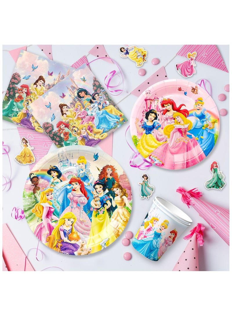 Princess Birthday Party Decorations, 116pcs Princess Party Tableware & Decorations Set Including Princess Birthday Plates Napkins Tablecloth & Princess Cake Topper Banner etc, for Girls Kids