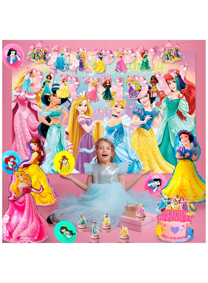 Princess Birthday Party Decorations, 116pcs Princess Party Tableware & Decorations Set Including Princess Birthday Plates Napkins Tablecloth & Princess Cake Topper Banner etc, for Girls Kids