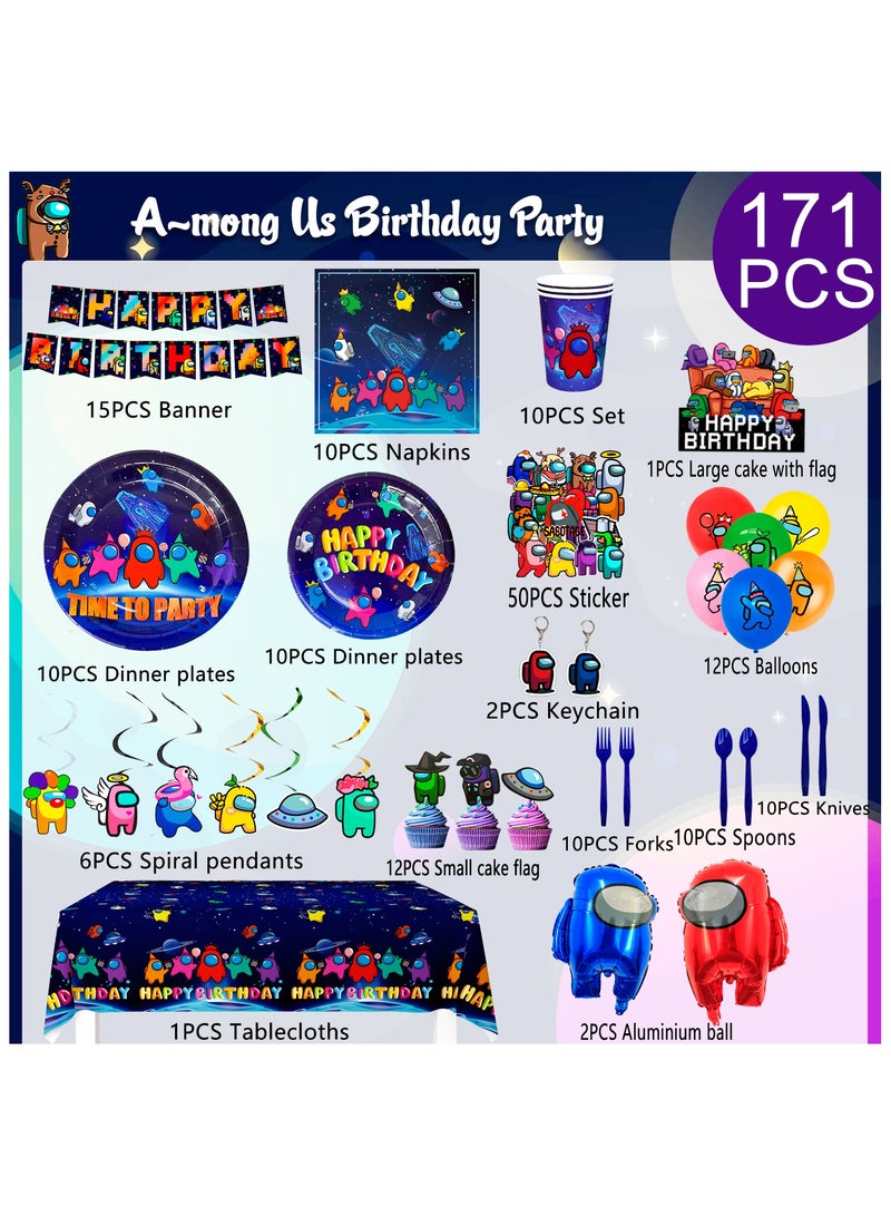 among us Birthday Party Supplies,171pcs among us Party Decorations&Tableware Set-among us Party Plates Cups Tablecloth Banner Cake Topper Balloons etc