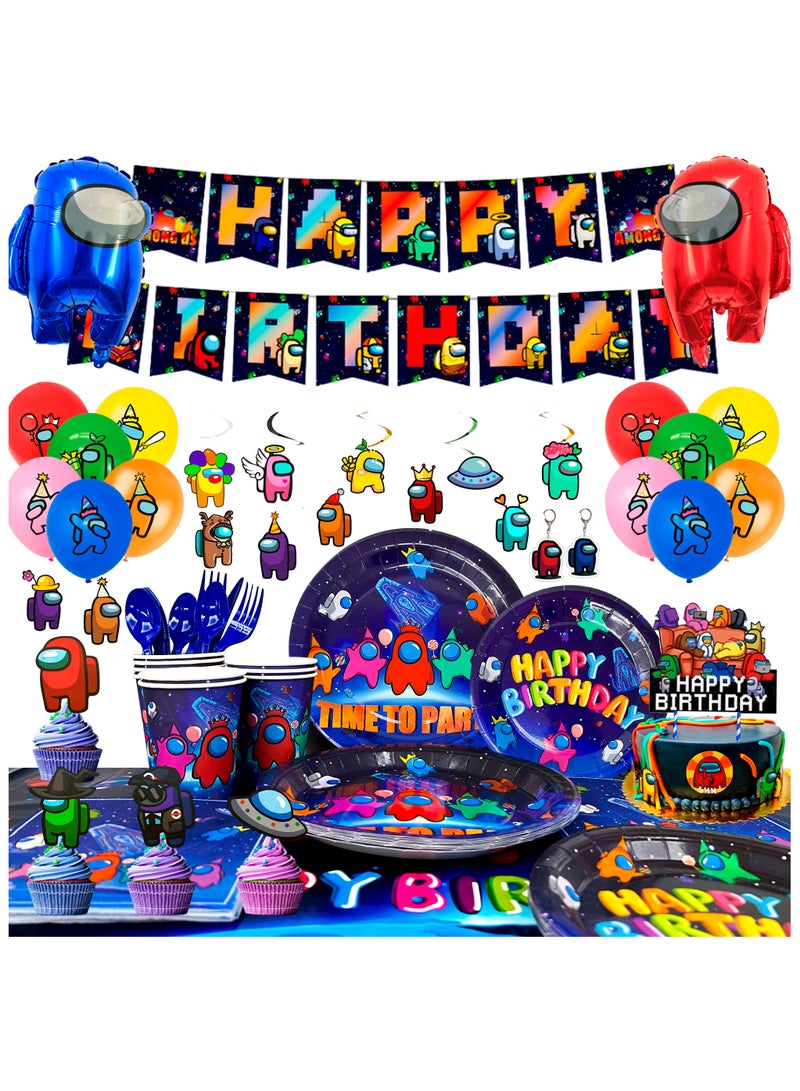 among us Birthday Party Supplies,171pcs among us Party Decorations&Tableware Set-among us Party Plates Cups Tablecloth Banner Cake Topper Balloons etc