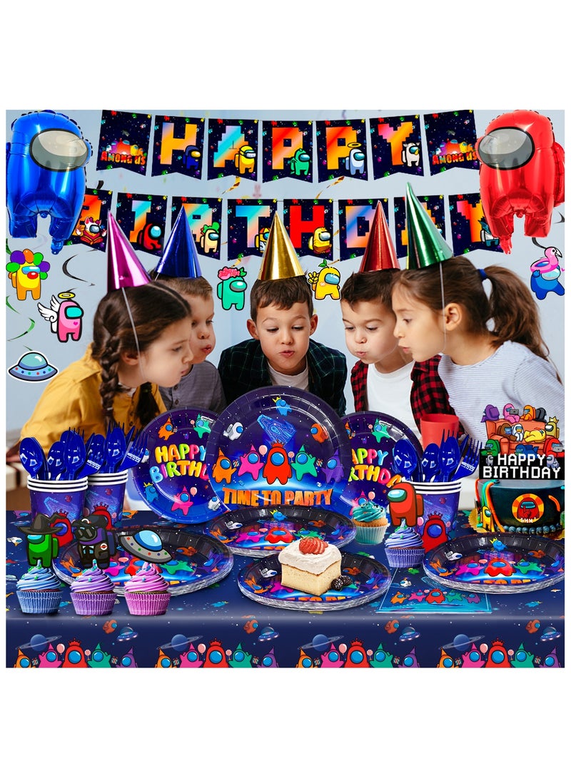 among us Birthday Party Supplies,171pcs among us Party Decorations&Tableware Set-among us Party Plates Cups Tablecloth Banner Cake Topper Balloons etc