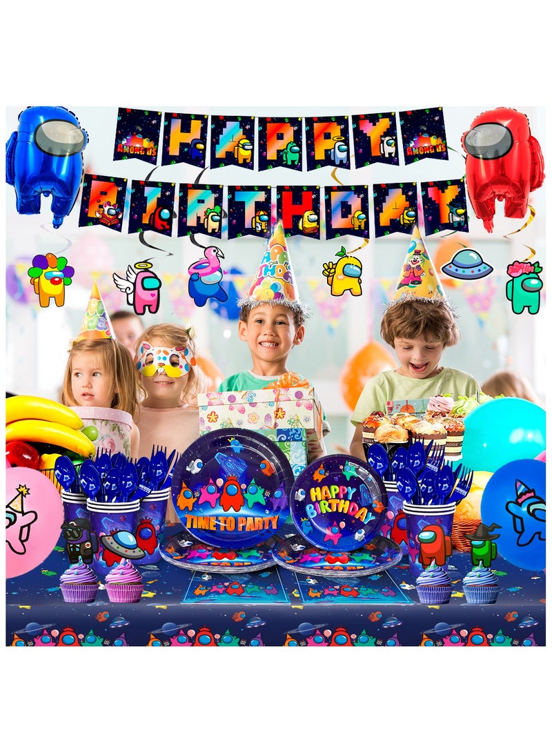 among us Birthday Party Supplies,171pcs among us Party Decorations&Tableware Set-among us Party Plates Cups Tablecloth Banner Cake Topper Balloons etc