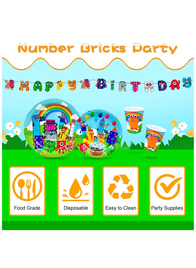 Number Blocks Birthday Decorations,112pcs Number Blocks Party Decorations & Number Blocks Party Tableware - Number Blocks Theme Birthday Banner Balloon Plate Tablecloth etc Numberblocks Party Supplies