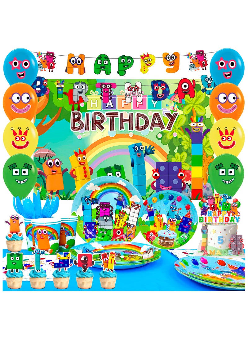 Number Blocks Birthday Decorations,112pcs Number Blocks Party Decorations & Number Blocks Party Tableware - Number Blocks Theme Birthday Banner Balloon Plate Tablecloth etc Numberblocks Party Supplies