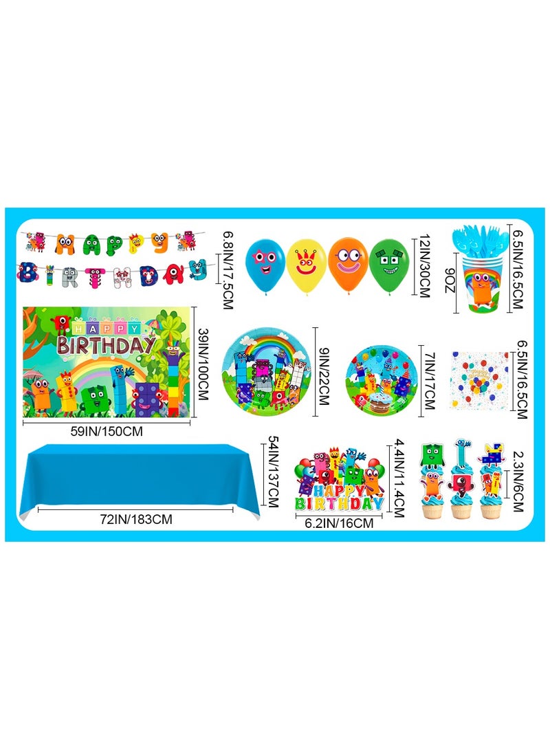 Number Blocks Birthday Decorations,112pcs Number Blocks Party Decorations & Number Blocks Party Tableware - Number Blocks Theme Birthday Banner Balloon Plate Tablecloth etc Numberblocks Party Supplies