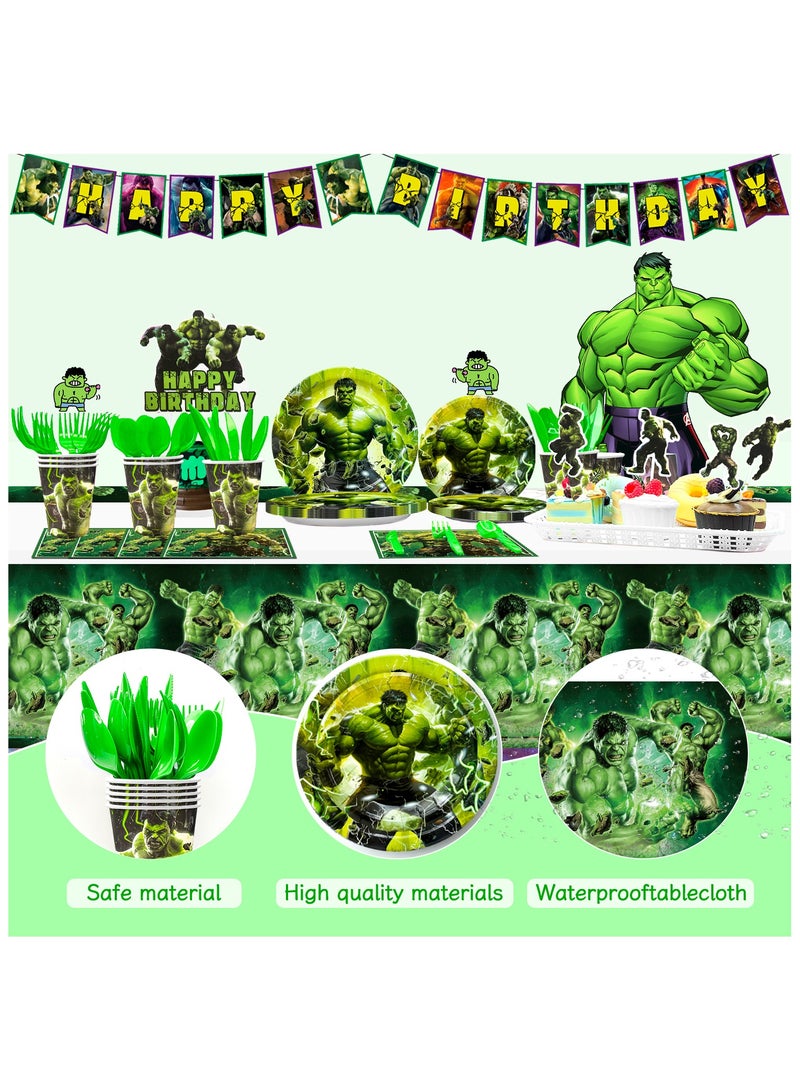 Hulk Birthday Party Supplies, 112pcs Hulk Party Decorations & Tableware Set Including Hulk Cake Topper Cups etc Hulk Themed Birthday Party Decorations Supplies