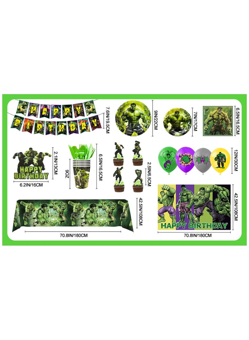 Hulk Birthday Party Supplies, 112pcs Hulk Party Decorations & Tableware Set Including Hulk Cake Topper Cups etc Hulk Themed Birthday Party Decorations Supplies