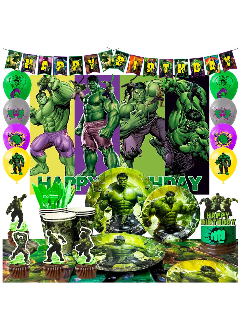 Hulk Birthday Party Supplies, 112pcs Hulk Party Decorations & Tableware Set Including Hulk Cake Topper Cups etc Hulk Themed Birthday Party Decorations Supplies