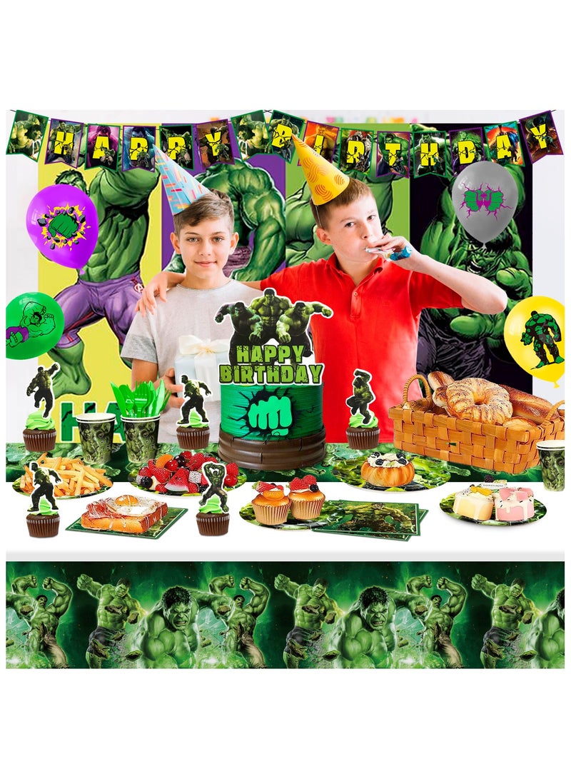 Hulk Birthday Party Supplies, 112pcs Hulk Party Decorations & Tableware Set Including Hulk Cake Topper Cups etc Hulk Themed Birthday Party Decorations Supplies