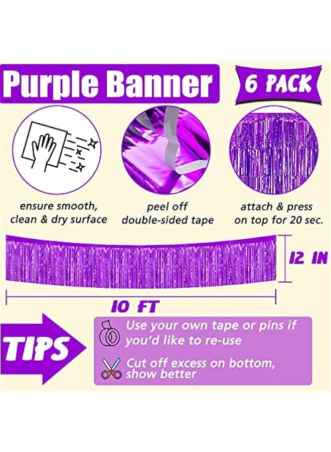 6 Pack 10 Feet Foil Fringe Garland Metallic Tinsel Banner Wall Hanging Curtain Streamers Backdrop for Parade Floats Bachelorette Wedding Birthday Party Thanksgiving  Decorations(Purple)