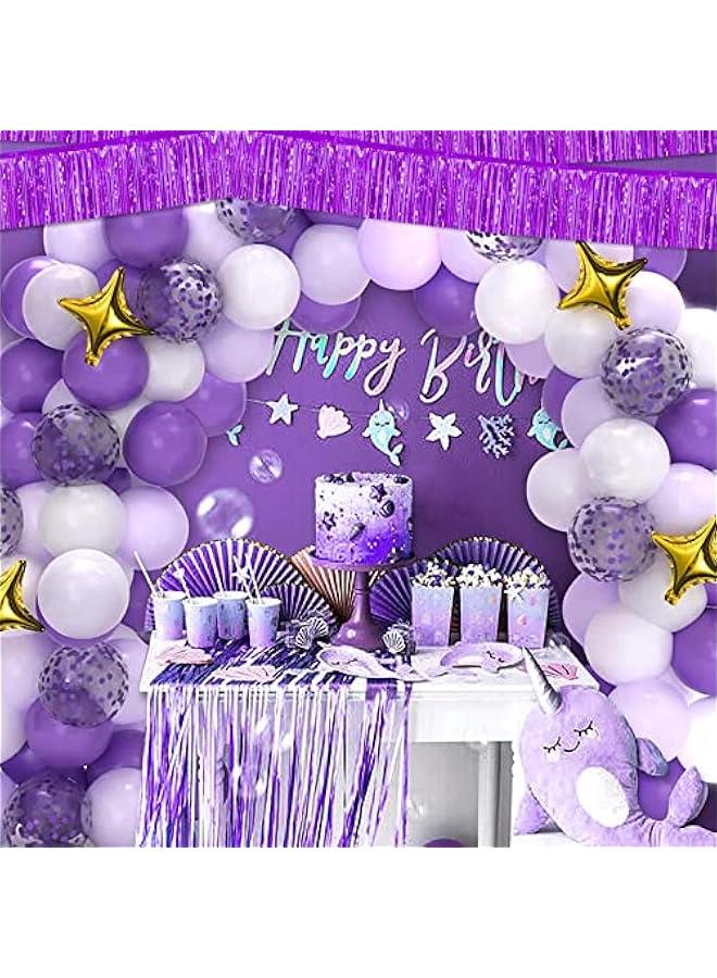 6 Pack 10 Feet Foil Fringe Garland Metallic Tinsel Banner Wall Hanging Curtain Streamers Backdrop for Parade Floats Bachelorette Wedding Birthday Party Thanksgiving  Decorations(Purple)