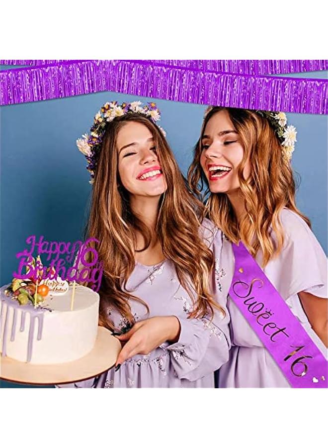 6 Pack 10 Feet Foil Fringe Garland Metallic Tinsel Banner Wall Hanging Curtain Streamers Backdrop for Parade Floats Bachelorette Wedding Birthday Party Thanksgiving  Decorations(Purple)