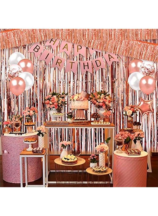 6 Pack 10 Feet Foil Fringe Garland Metallic Tinsel Banner Wall Hanging Curtain Streamers Backdrop for Parade Floats Bachelorette Wedding Birthday Party Thanksgiving  Decorations(Rose Gold)