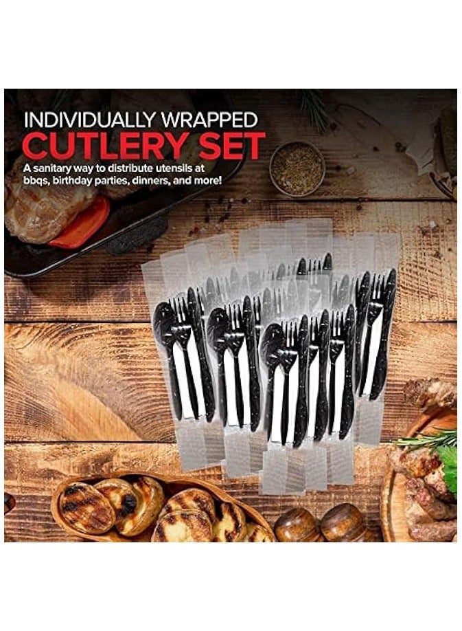 [50 Pack] Black Plastic Cutlery Set with | Disposable Utensils for Camping, Traveling, and Party Supplies | Knife, Fork, Spoon