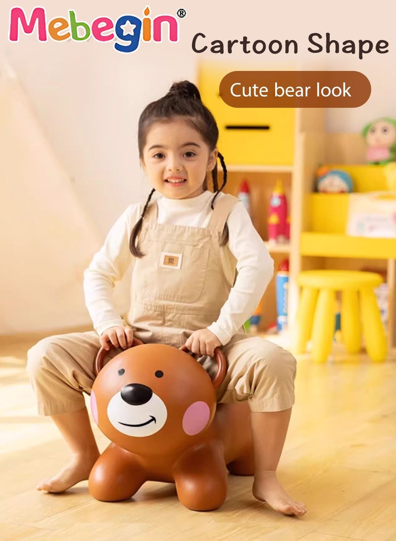 Bouncy Bear with a Pump, Inflatable Ride-on Toy with Adorable Appearance, Durable Bouncy hopper, Inflatable Bouncing Animal with 4-leged Support, No Limited Playing Areas, Ideal Gift for Kids, 38*29*50cm