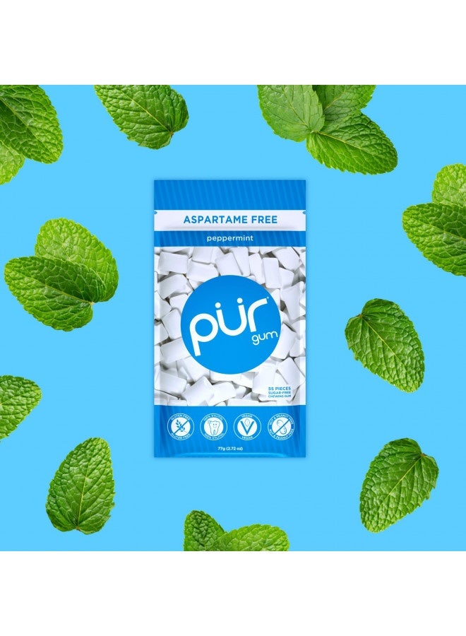 Pur Gum | Aspartame Free Chewing Gum | 100% Xylitol | Sugar Free, Vegan, Gluten Free And Keto Friendly | Natural Peppermint Flavored Gum, 55 Pieces (Pack Of 6)