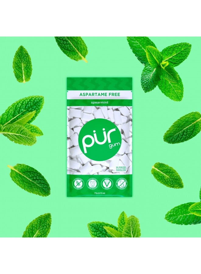 Pur Gum | Aspartame Free Chewing Gum | 100% Xylitol | Sugar Free, Vegan, Gluten Free And Keto Friendly | Natural Spearmint Flavored Gum, 55 Pieces (Pack Of 6)