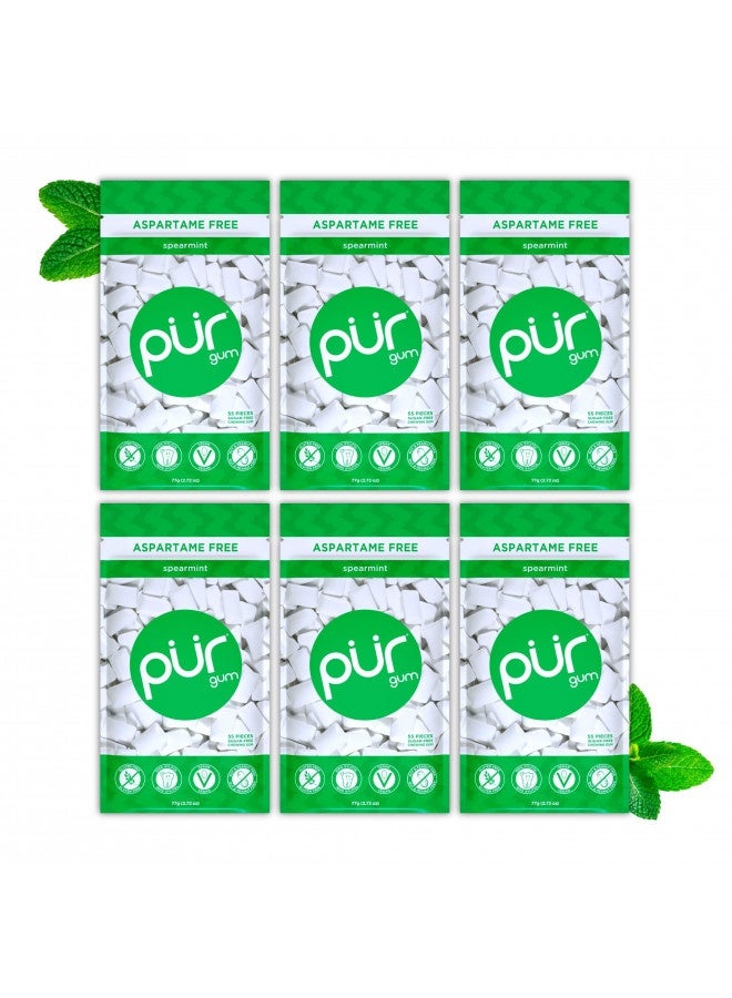 Pur Gum | Aspartame Free Chewing Gum | 100% Xylitol | Sugar Free, Vegan, Gluten Free And Keto Friendly | Natural Spearmint Flavored Gum, 55 Pieces (Pack Of 6)