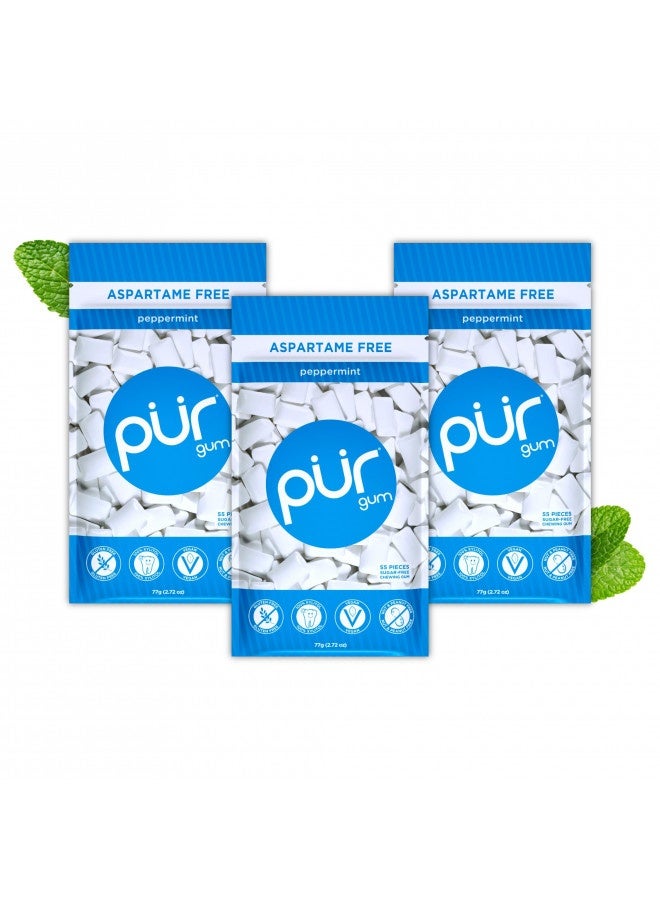 Pur Gum | Aspartame Free Chewing Gum | 100% Xylitol | Sugar Free, Vegan, Gluten Free And Keto Friendly | Natural Peppermint Flavored Gum, 55 Pieces (Pack Of 3)