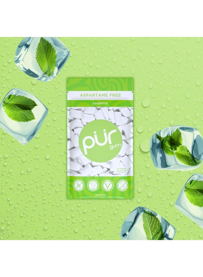 Pur Gum | Aspartame Free Chewing Gum | 100% Xylitol | Sugar Free, Vegan, Gluten Free And Keto Friendly | Natural Coolmint Flavored Gum, 55 Pieces (Pack Of 6)