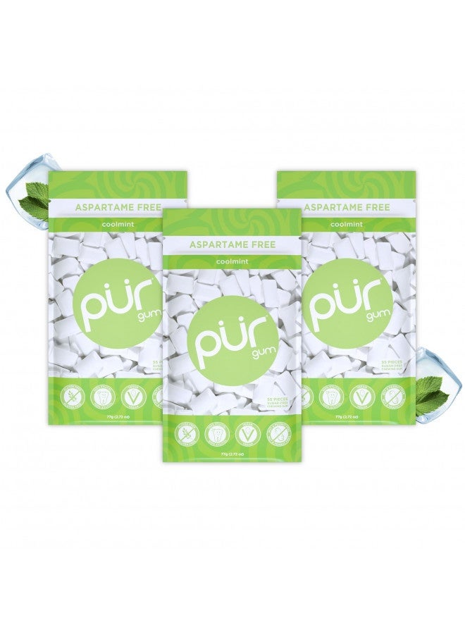 Pur Gum | Aspartame Free Chewing Gum | 100% Xylitol | Sugar Free, Vegan, Gluten Free And Keto Friendly | Natural Coolmint Flavored Gum, 55 Pieces (Pack Of 3)