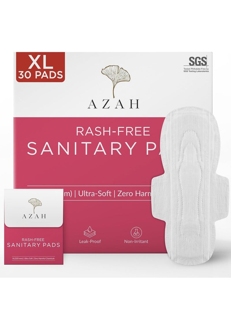 Azah Rash-Free Sanitary Pads for Women Leak Proof (30 XL Pads) | Cottony Soft and Dry Top Cover | Medium to Heavy Flow | Extra Long, Super Absorbent, Toxin Free, Locks Odour | With Disposal Bags