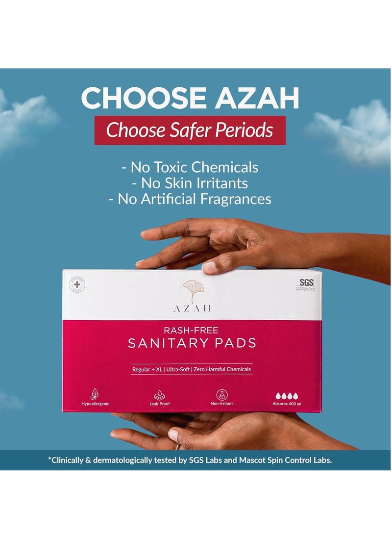 Azah Rash-Free Sanitary Pads for Women Leak Proof (30 XL Pads) | Cottony Soft and Dry Top Cover | Medium to Heavy Flow | Extra Long, Super Absorbent, Toxin Free, Locks Odour | With Disposal Bags