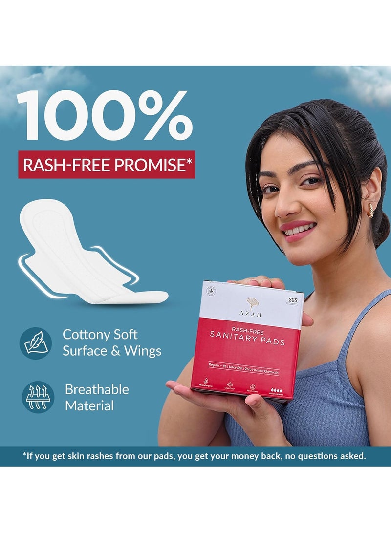 Azah Rash-Free Sanitary Pads for Women Leak Proof (30 XL Pads) | Cottony Soft and Dry Top Cover | Medium to Heavy Flow | Extra Long, Super Absorbent, Toxin Free, Locks Odour | With Disposal Bags