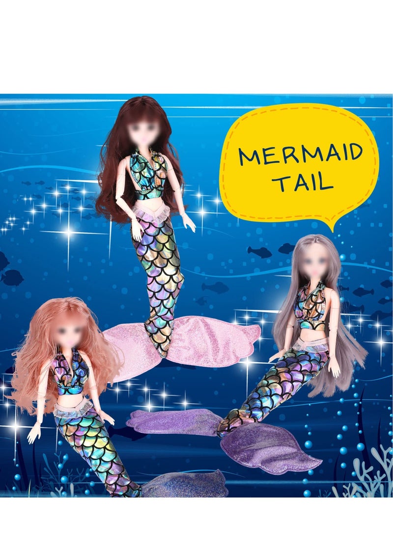 Mermaid Doll Accessories - 3 Sets Colorful Mermaid Tail Dresses & Bikini Swimwear for 11.5-12 Inch Dolls - Perfect Birthday Gift for Girls (Blue, Pink, Purple)