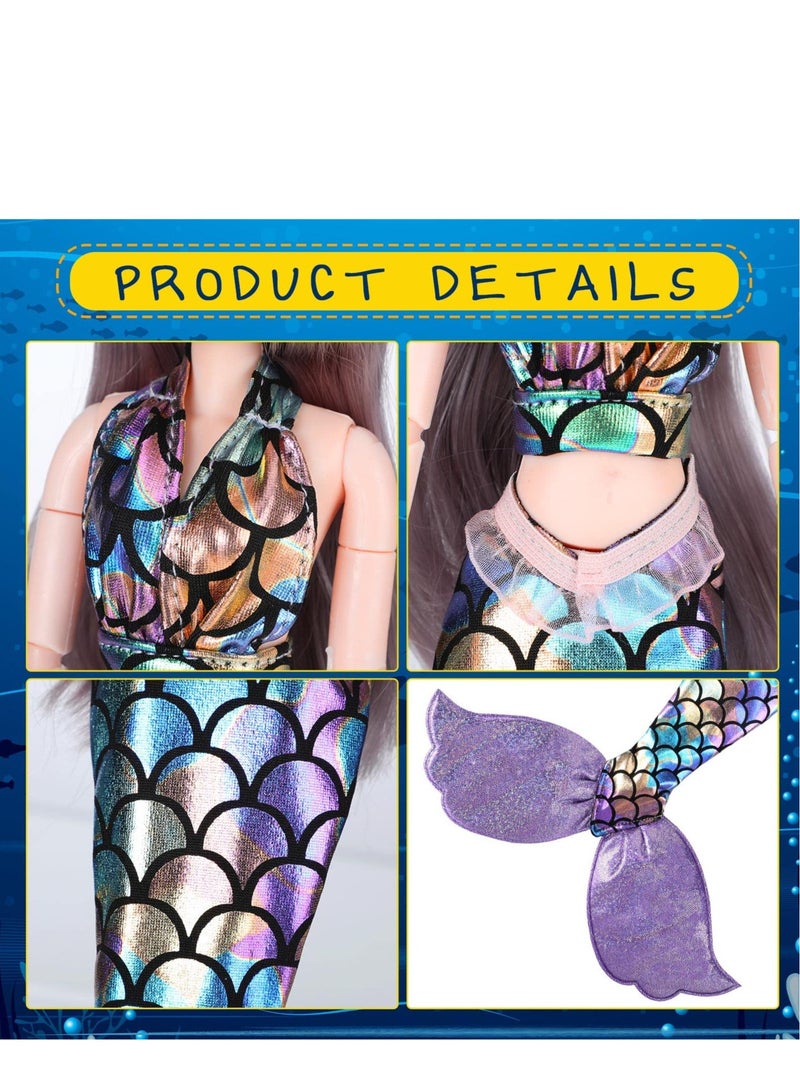 Mermaid Doll Accessories - 3 Sets Colorful Mermaid Tail Dresses & Bikini Swimwear for 11.5-12 Inch Dolls - Perfect Birthday Gift for Girls (Blue, Pink, Purple)