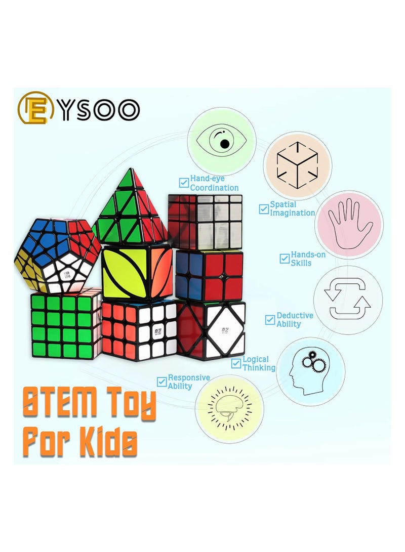 EYSOO Rubik's Cube Set - 8 Pack Magic Cubes (2x2, 3x3, Pyramid, Megaminx)