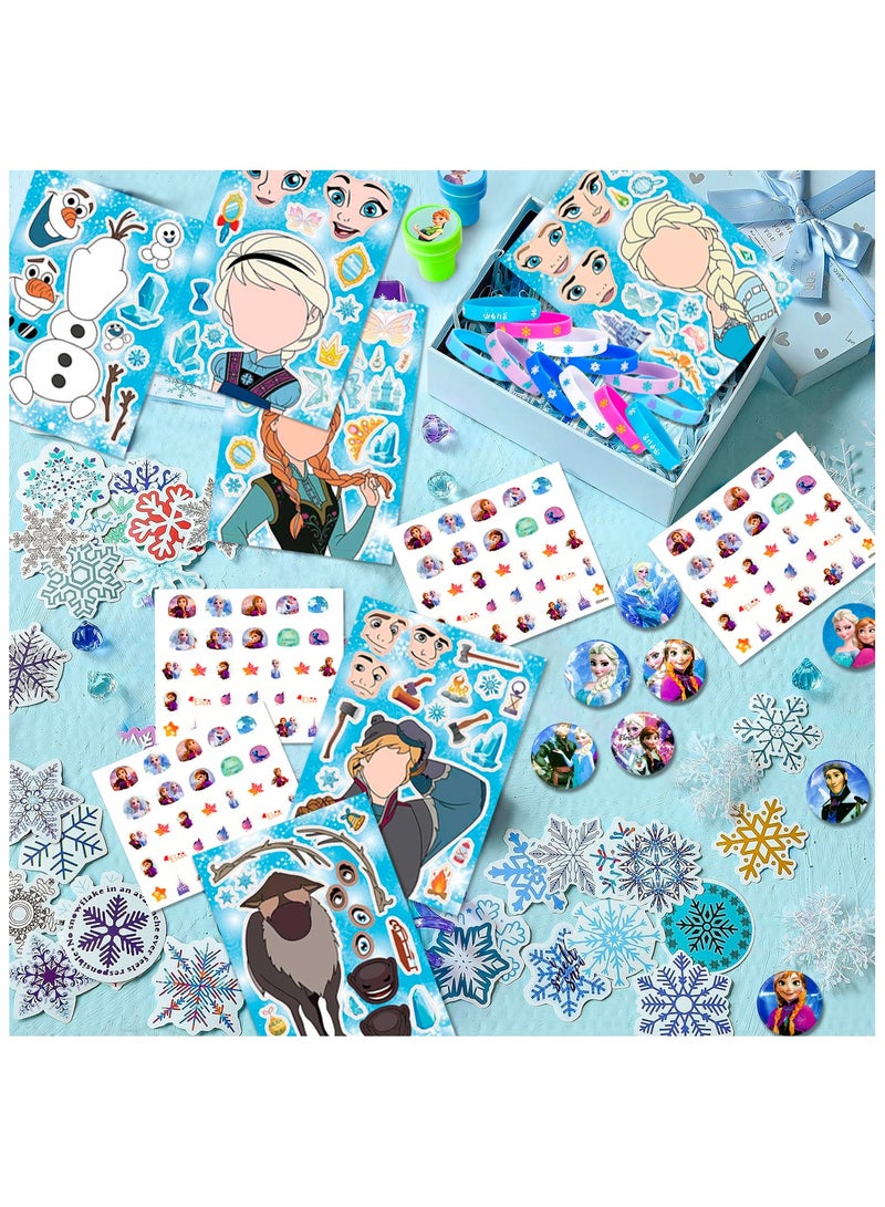 Frozen Party Favors, 115pcs All-in-One Frozen Birthday Party Favors Set Including Frozen Party Favor Bags Stamper Stickers Badges etc Elsa Party Favors for Frozen Party Decorations Supplies