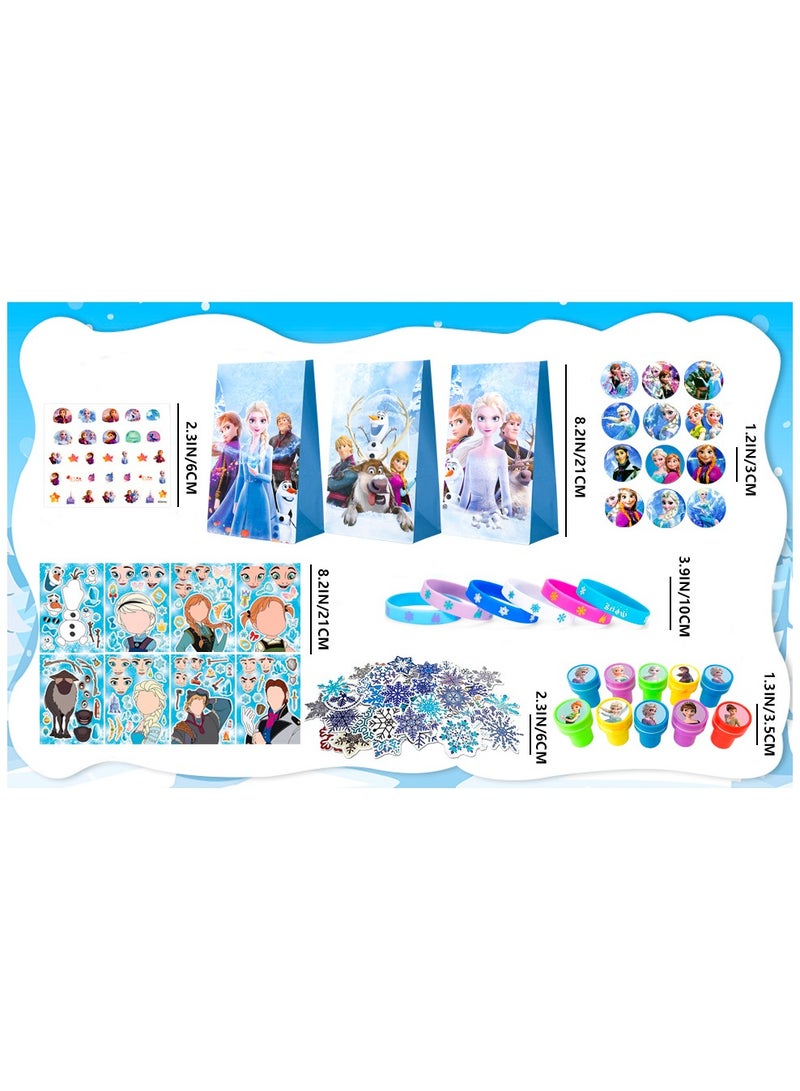 Frozen Party Favors, 115pcs All-in-One Frozen Birthday Party Favors Set Including Frozen Party Favor Bags Stamper Stickers Badges etc Elsa Party Favors for Frozen Party Decorations Supplies