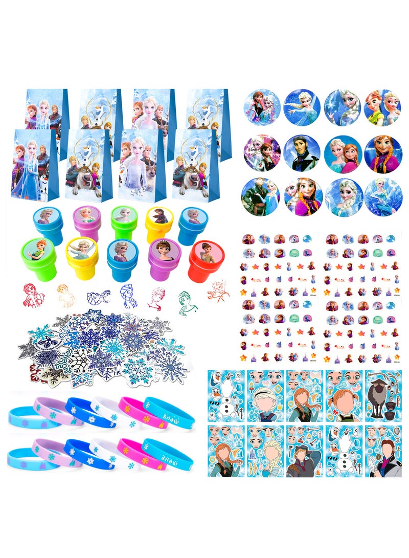 Frozen Party Favors,115pcs All-in-One Frozen Birthday Party Favors Set Including Frozen Party Favor Bags Stamper Stickers Badges etc Elsa Party Favors for Frozen Party Decorations Supplies