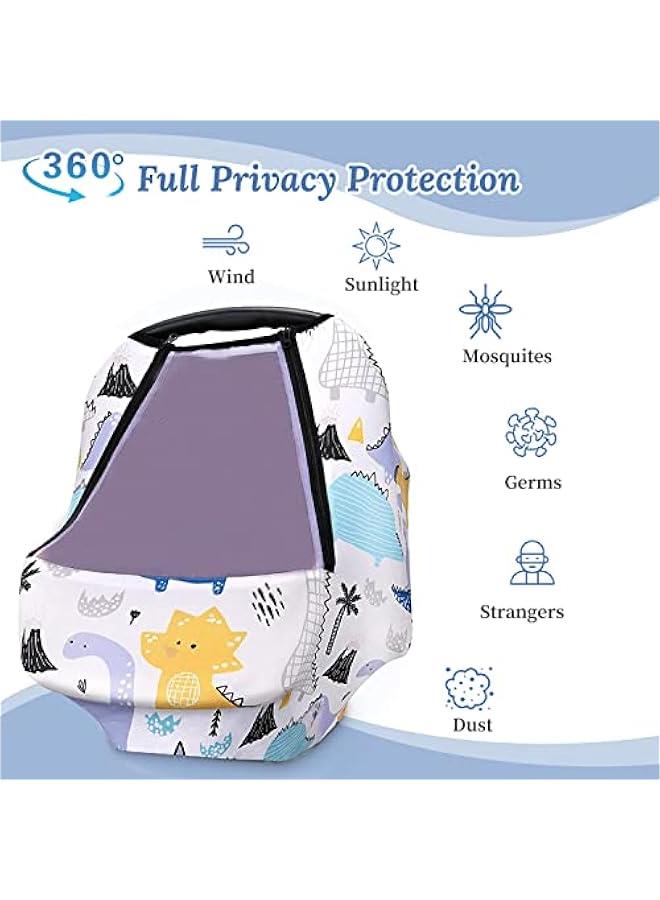 Baby Nursing Cover, Multi-Use Breastfeeding Covers, 360° Full Privacy Baby Car Seat Cover Canopy, Zipped Window Baby Stroller Cover, for Boys &Girls-Dinosaur