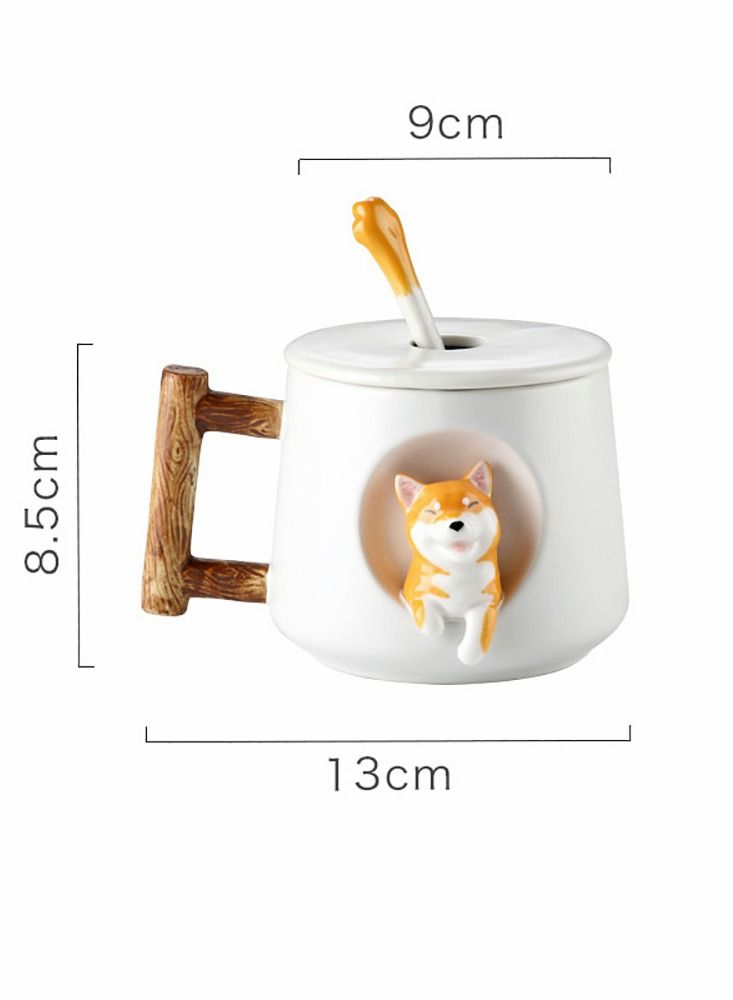 Ceramic Cute Dog Coffee Mugs, Shiba Inu Tea Mug Office Cup Cute 3D Dogs Design Milk Cup with Lid Spoon, Cute Cups Novelty Coffee Tea Milk Mug