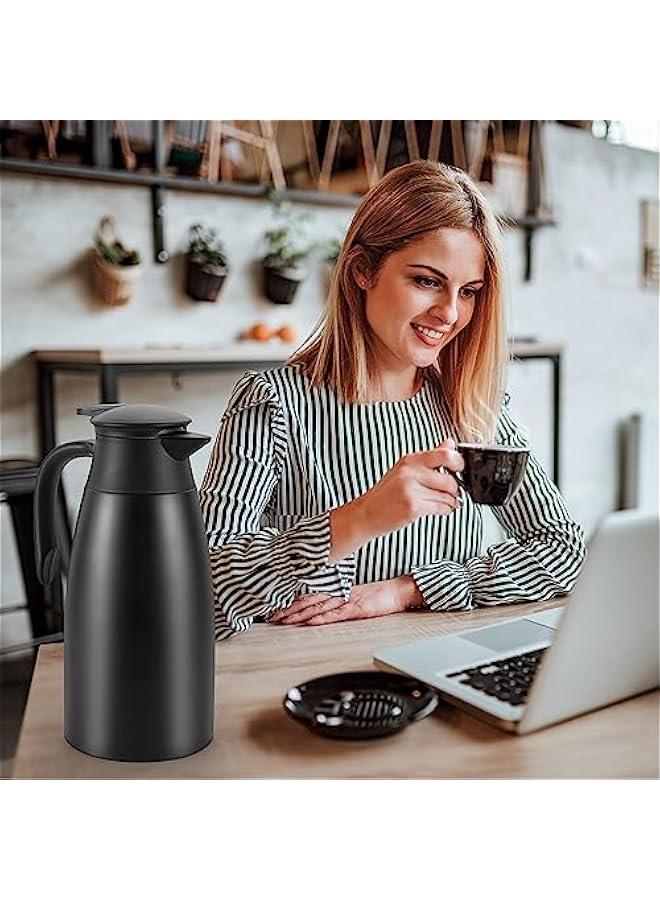 68Oz Thermal Coffee Carafe, Insulated Stainless Steel Double Walled Vacuum Flask/Thermos with Press on Top, Coffee Carafe Drink Dispenser for Coffee,Tea,Beverage, Black